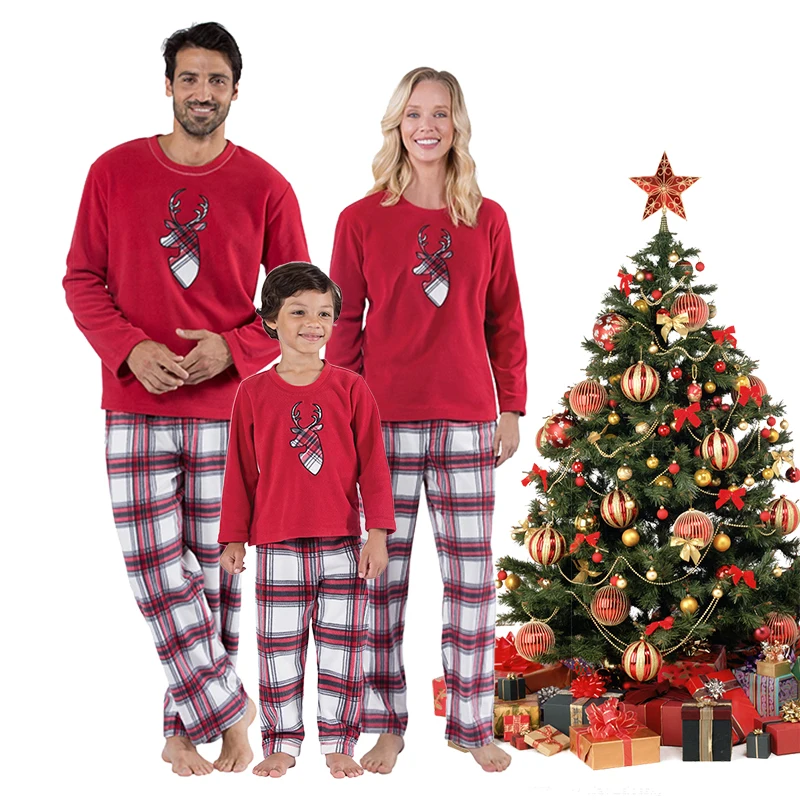 pajamas christmas family 2021 solid color family christmas pajama set cotton christmas family matching outfits