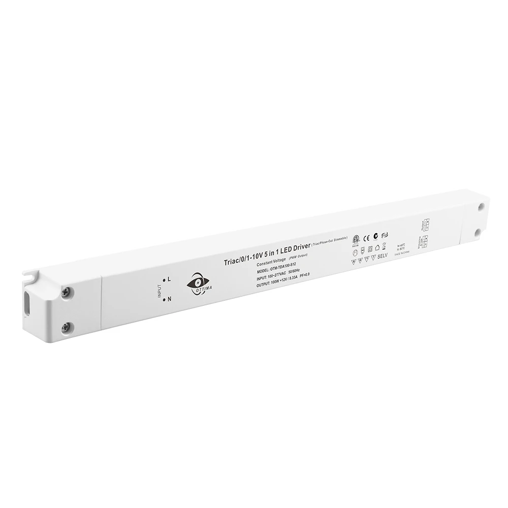 Slim DALI-2 & Push 150W 12V 24V dimmable LED driver 100-277VAC