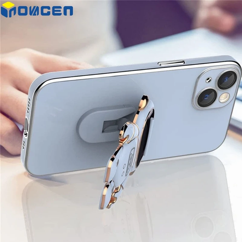 Astronaut Invisible Stand Case For 11 12 13 14 Pro Max Series/Shockproof Multicolor Metal Plating Phone Cover with Phone holder