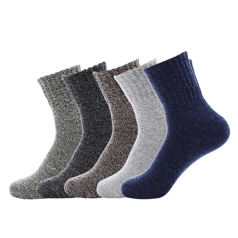 KTS174 OEM Custom Wholesale Rabbit Wool Socks For Men 84 Needles Winter Warm Solid Color Vintage Thick Winter Cashmere Socks