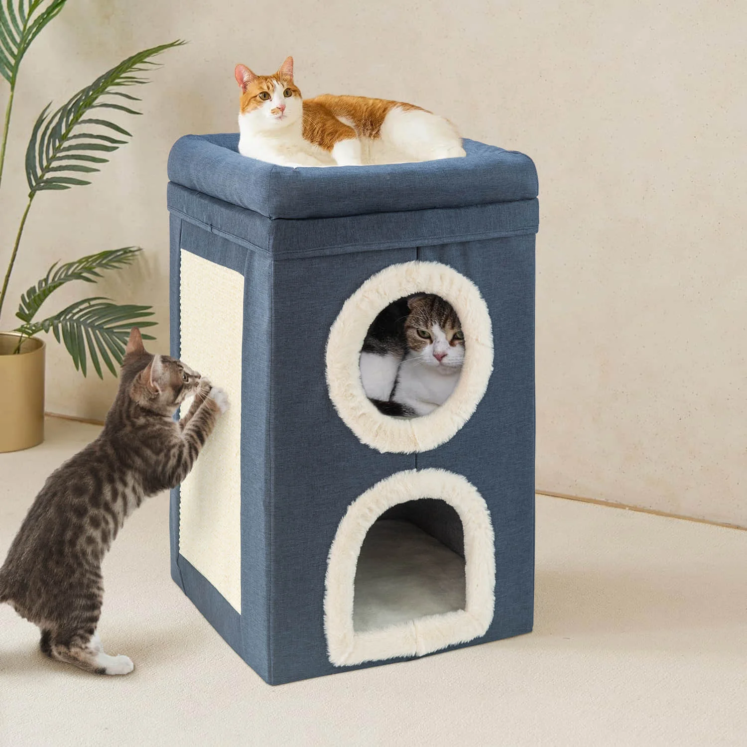 Wholesale Large Cat Bed Cave Foldable Indoor Two Level Pet House Sisal Rope Scratcher Pad Hideaway Cat Bed Cave