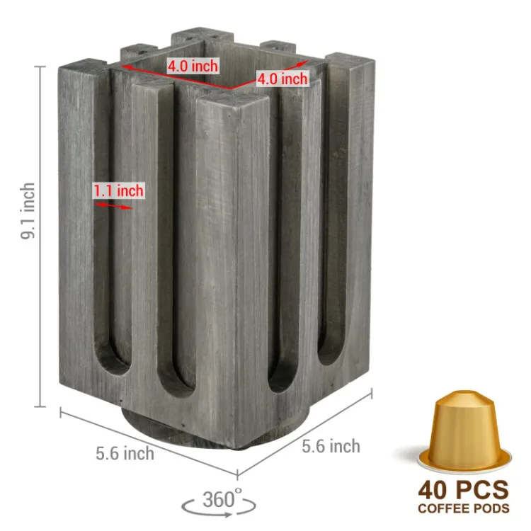 Vintage Gray Wood Rotating Coffee Capsules Pods Holder Espresso Pod Stand Carousel Dispenser Rack Holds 40 Capsules