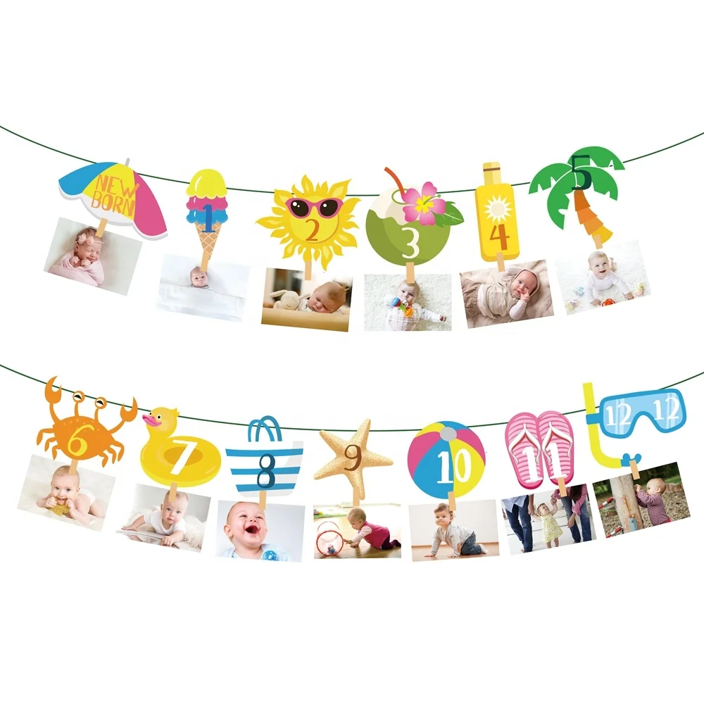 YISHU Newborn to 12 Month Display woodland creatures party photo banner 1st birthday wild one
