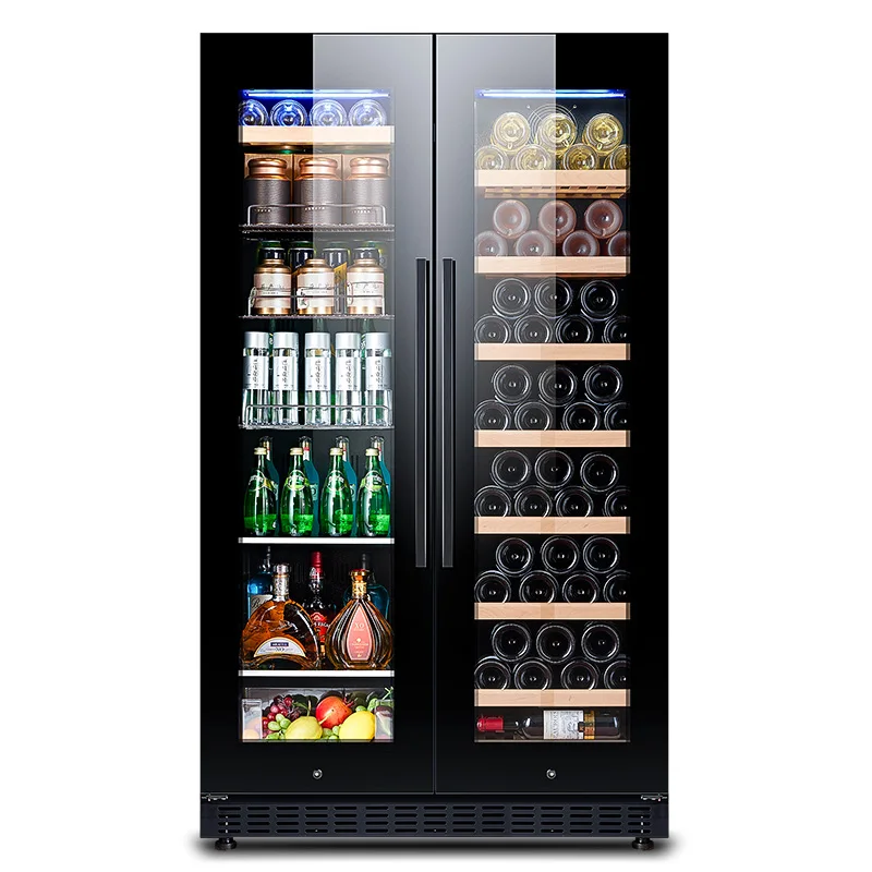 NUELEAD Best Selling 8 Shelves Beverage Refrigerator Wine Cooler Fridge 106 Bottles Dual Zone Household Bar Using