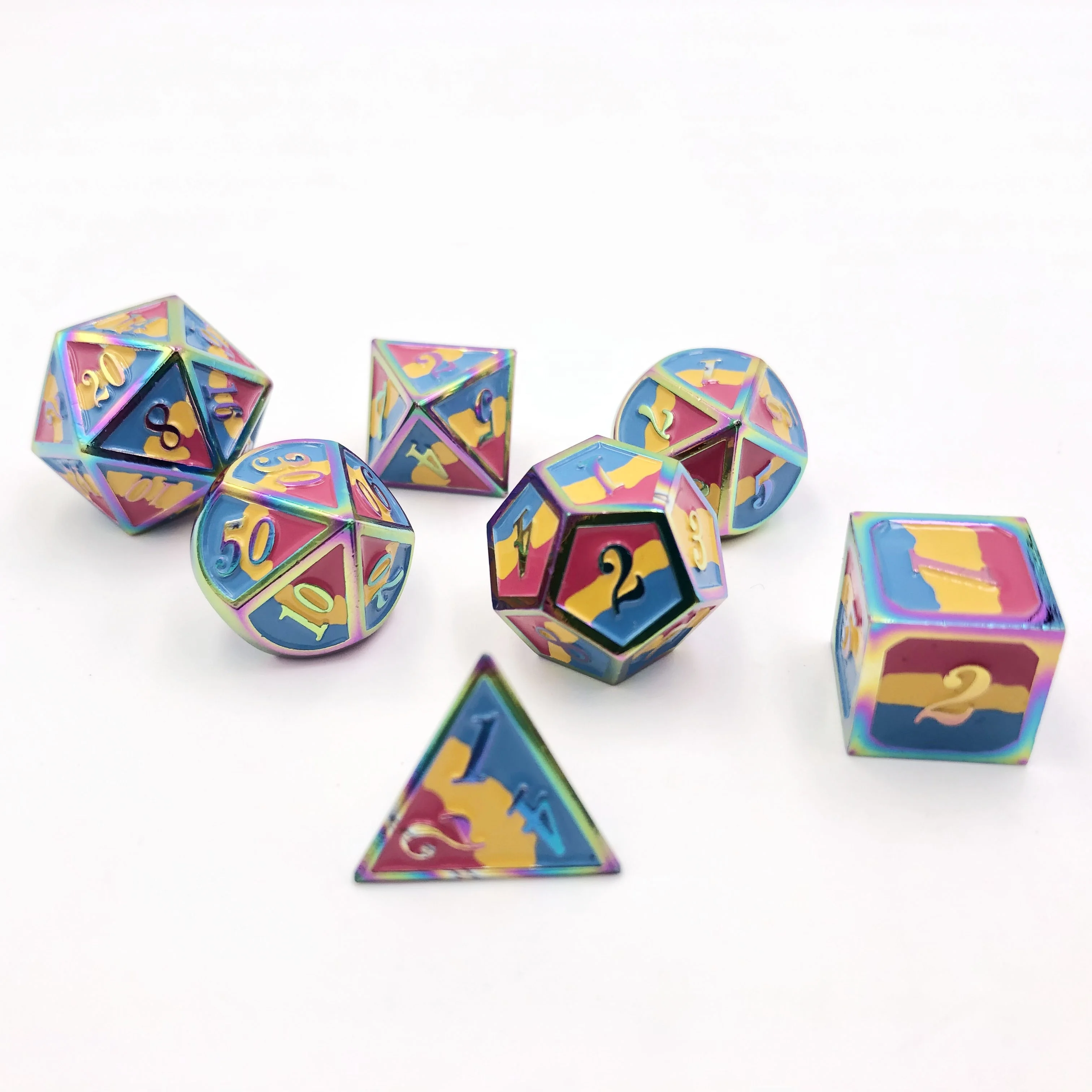 Game Dice Set Metal Oem Customized Dnd Logo Rainbow RPG Dice Factory