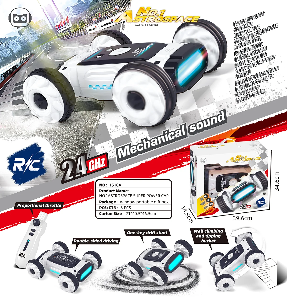 2.4G High speed proportional stunt toy car Sci-fi light sensing one button drift 360 degree rotating toy car