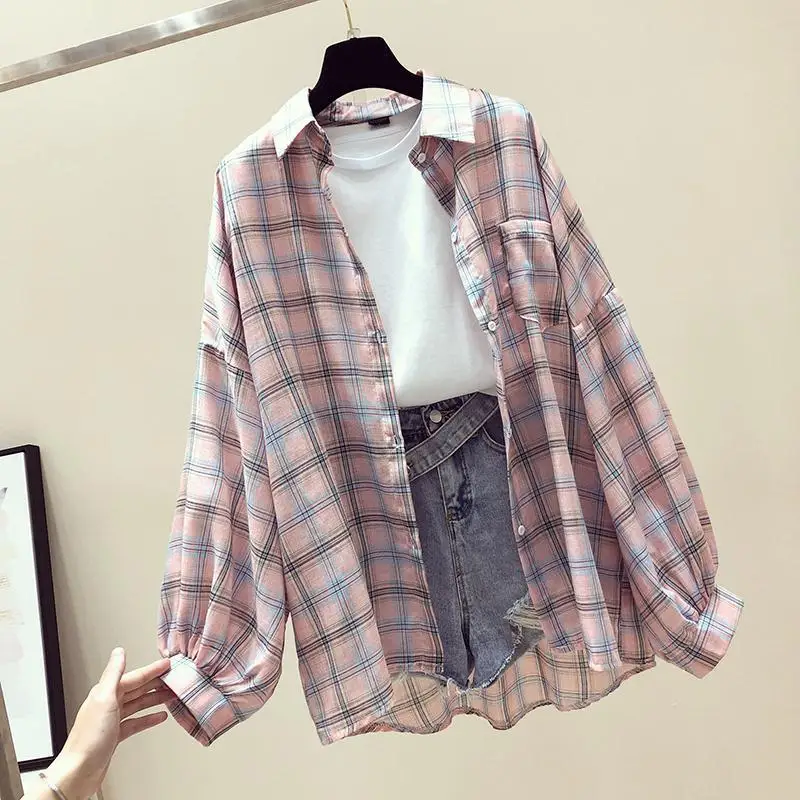 Wholesale Fashion Cheap Price Women  Plaid Blouse Ladies turn-down Neck Top and Shirt Blouse