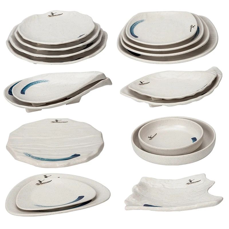 Sushi Restaurant Plate Sashimi Tray Food Grade Melamine Fast Food Tray Supplier Dining Utensil Soup Bowl White Flat Tray 1pcs