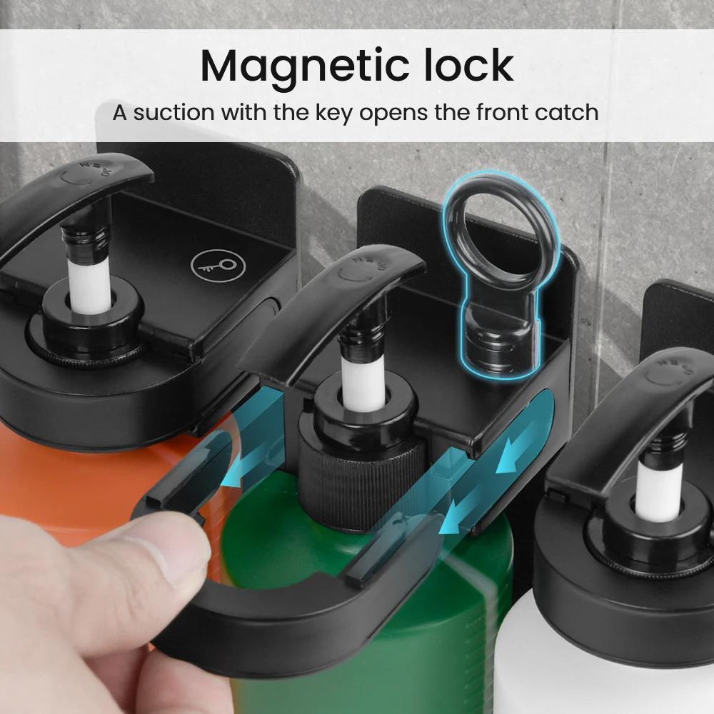 Shower Soap Dispenser Wall Mounted Plastic+Stainless Steel Shampoo Conditioner Body Wash Bottle Bracket for Home Business