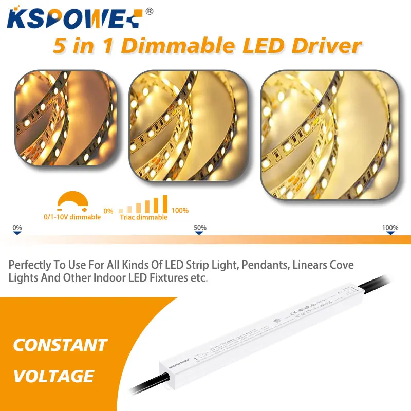 100V-277VAC to 12V60W Triac Phase cut Dimmable LED Driver 24V 36V 48V 0-10V PWM Resistance Dimming Power Supply