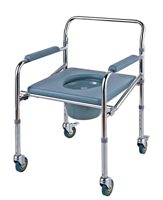 folding commode toilet chair for disabled commode chair with bucket height adjustable chromed frame plastic steel commode chair