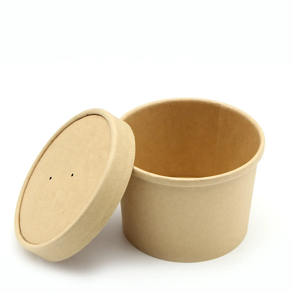 Disposable brown kraft paper soup ice cream bowl takeaway packaging