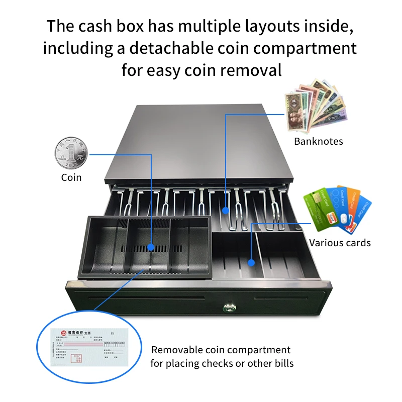HZTZ 405H  Metal Cash Drawer Removable Cash Coin Tray
