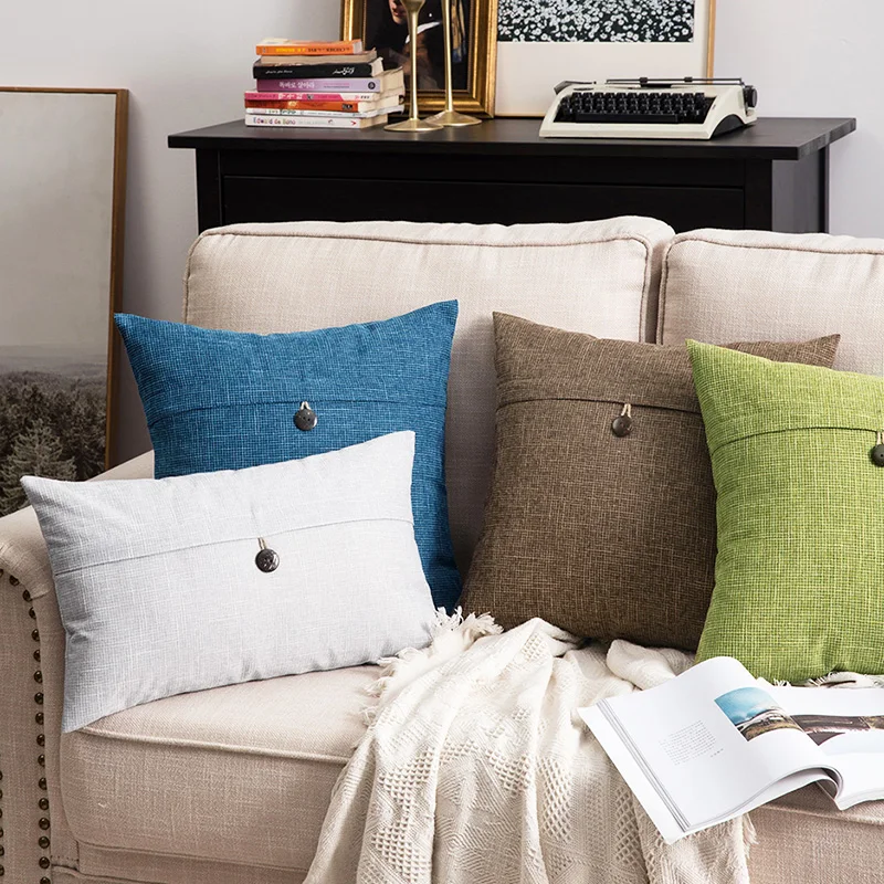 Accept custom 18x18 20x20 Inch Cushion Cover Linen Home Sofa Button Vintage Square linen throw pillow covers For Home Decorative