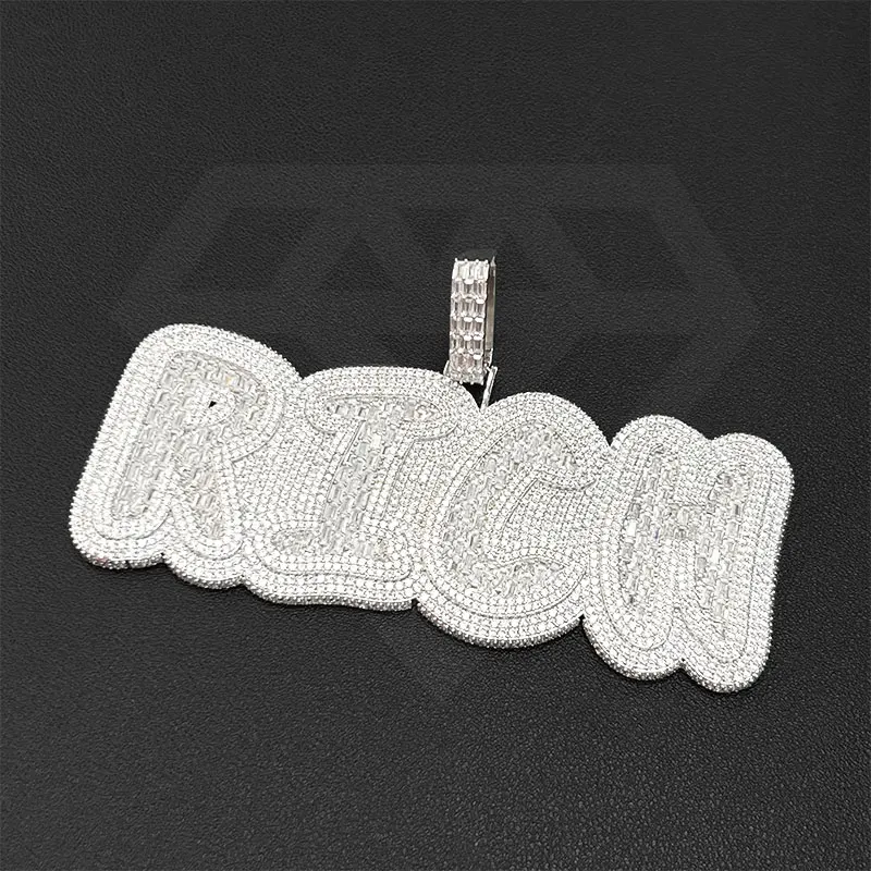 custom letter pendant S925 Sterling silver iced out bling moissanite 925 hip hop Jewelry pendant Baguette letter pendant