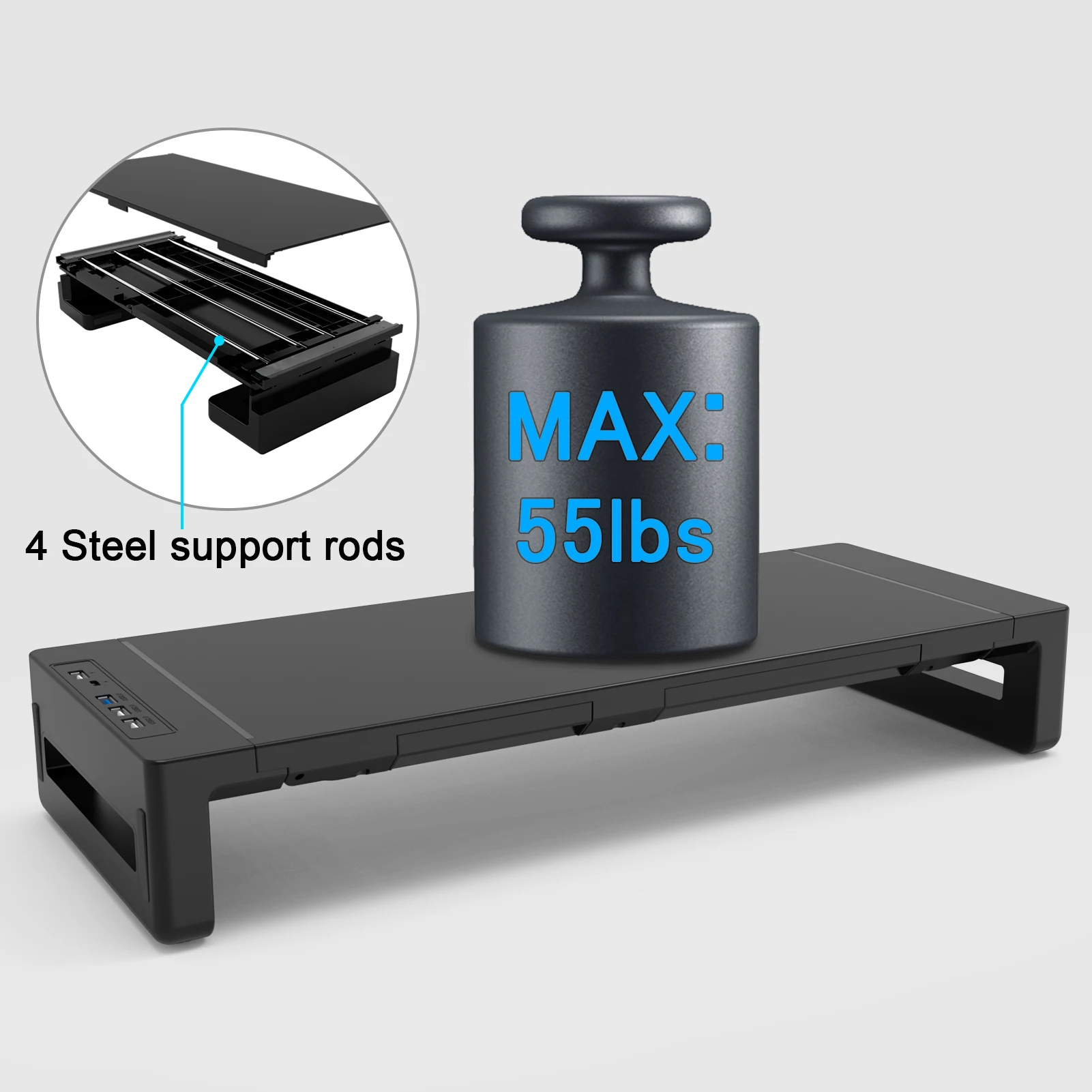 New Monitor Stand USB-C Hub with drawer Mobilephone Holder 5 in 1 Foldable Laptop Stand USB3.0/2.0 Type-c charging Data transfer