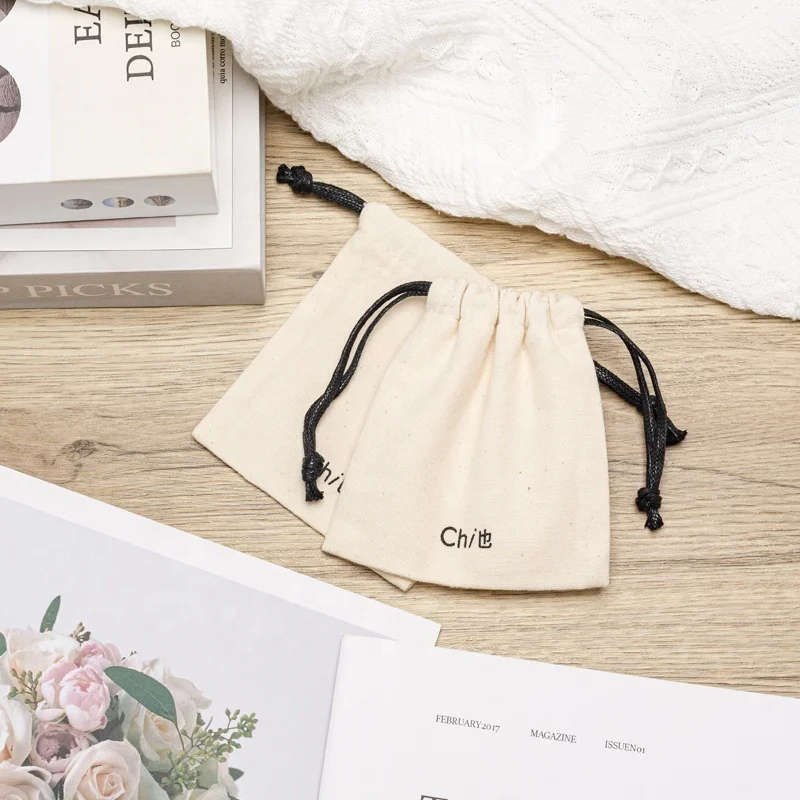 Hot Selling Wholesale Eco Organic Cotton canvas Drawstring Bag Recyclable & Dust Use for Jewelry Watches Eyewear
