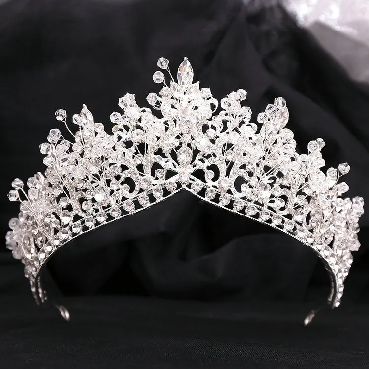 New European and American Handmade Rhinestone Bride Crown Alloy Multi-color Beaded Princess Wedding Tiara