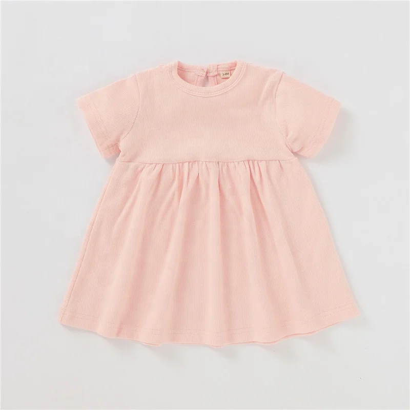 Ribbed Short Sleeve Baby Girl Cotton Dresses