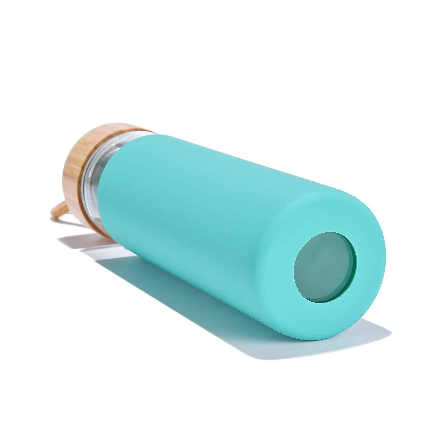 Amazon Hot Sale Bamboo Lid Borosilicate Glass Water Bottle With Silicone Sleeve Single Layer Glass Cup With Handle