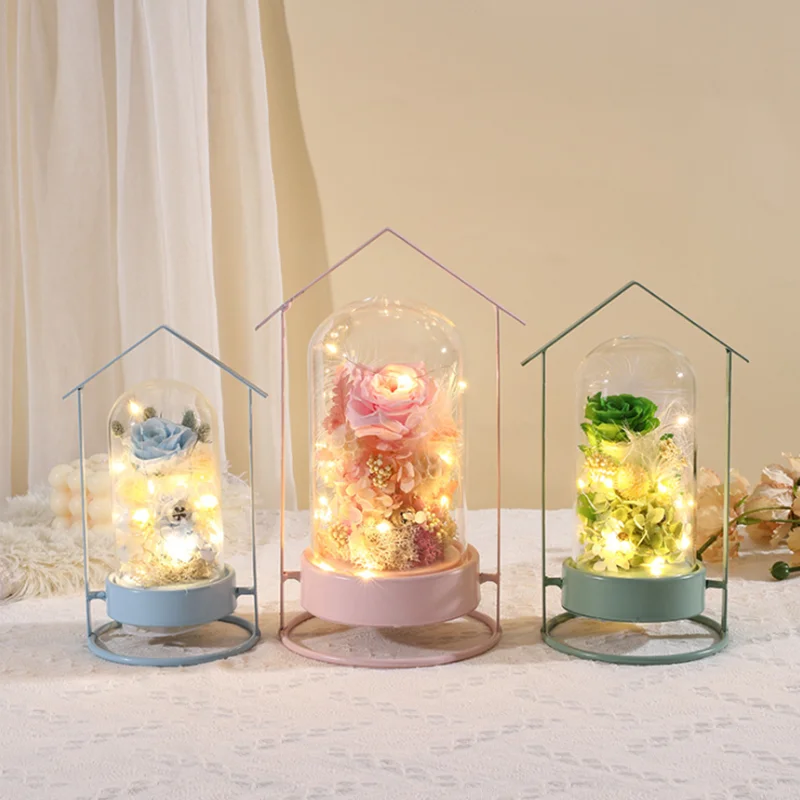 Wholesale Luxury LED Customize Round Dome Flower Display Decorative Empty Glass Cover With Base