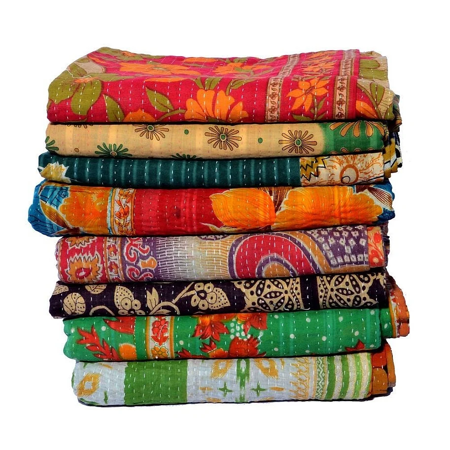 Panpaliya best selling Indian vintage Kantha quilt throw wholesale lot of reversible Rajasthani tradition bed sheet and coverlet