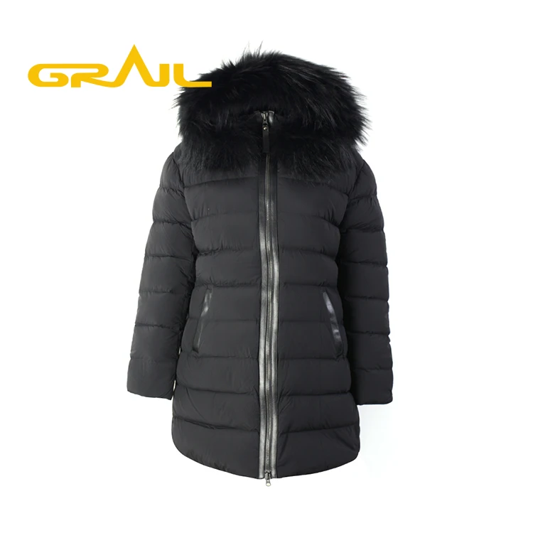 Big luxury custom black long thick parka down coat women with fur collar