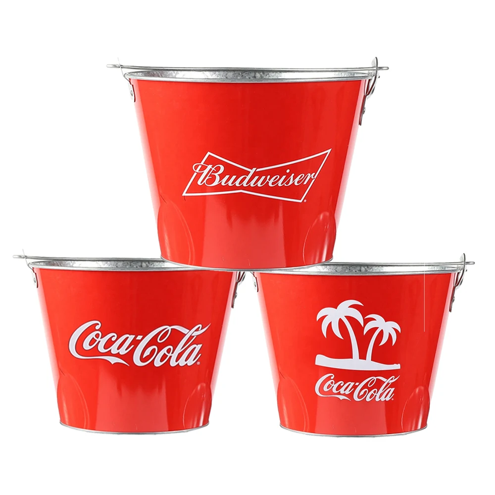 5l Co ca Cola Galvanized Metal Ice Bucket Customized Ice Bucket Portable For 6 bottles (1600208274196)