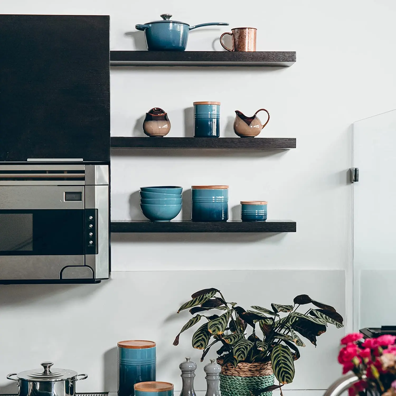 Floating Shelves Black Wood Wall Mounted Shelves with Invisible Brackets for Bedroom Living Room Bathroom Kitchen, Shelves for W