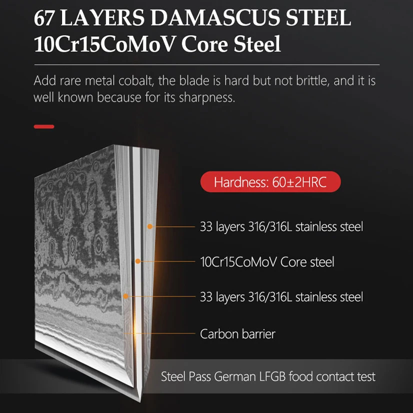 OEM Brand Design 5CR15MOV Stainless Steel Chef Knife With Pakka wood Black Handle Kitchen 8Inch Cleaver Chef Knife