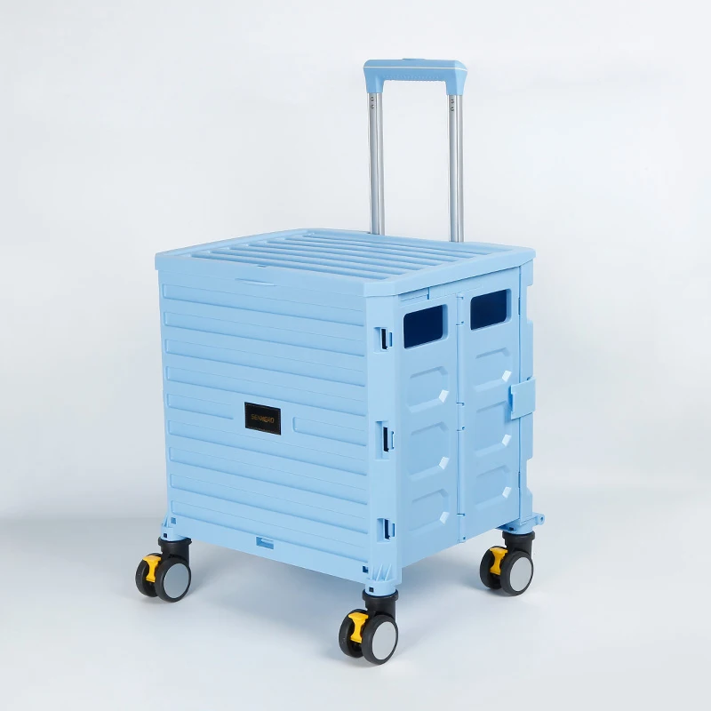 2023 Wholesale Carts Reusable Folding Supermarket Shopping Storage Plastic Trolleys Cart