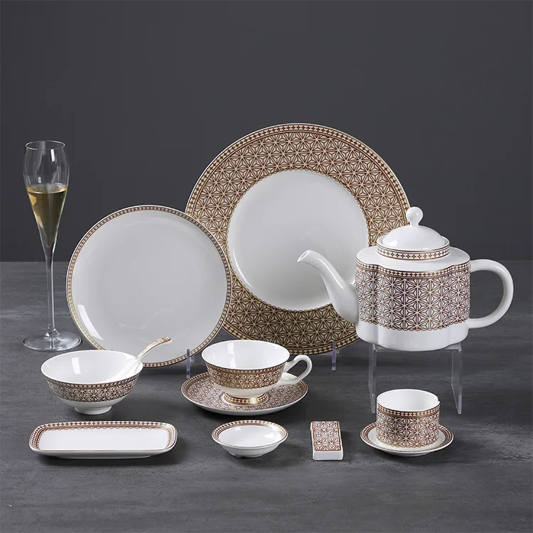 P&T chinese dinnerware suppliers wholesale custom hotel fine china dinner set decal porcelain bone china