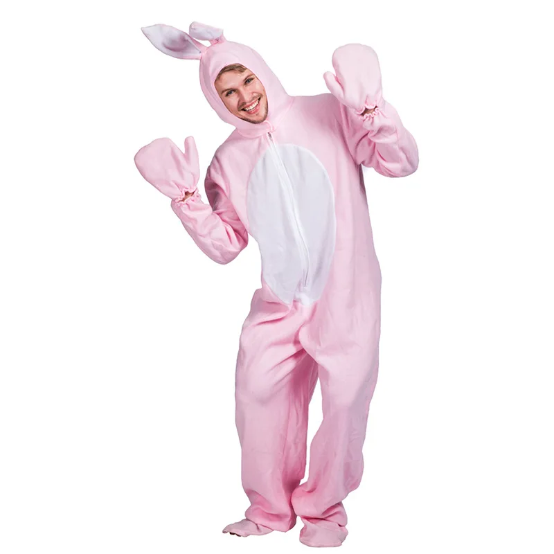 minthson Pink Rabbit Costume Adult Halloween Carnival Easter Performance Bunny Cosplay Dress Up Suit for Men for Women