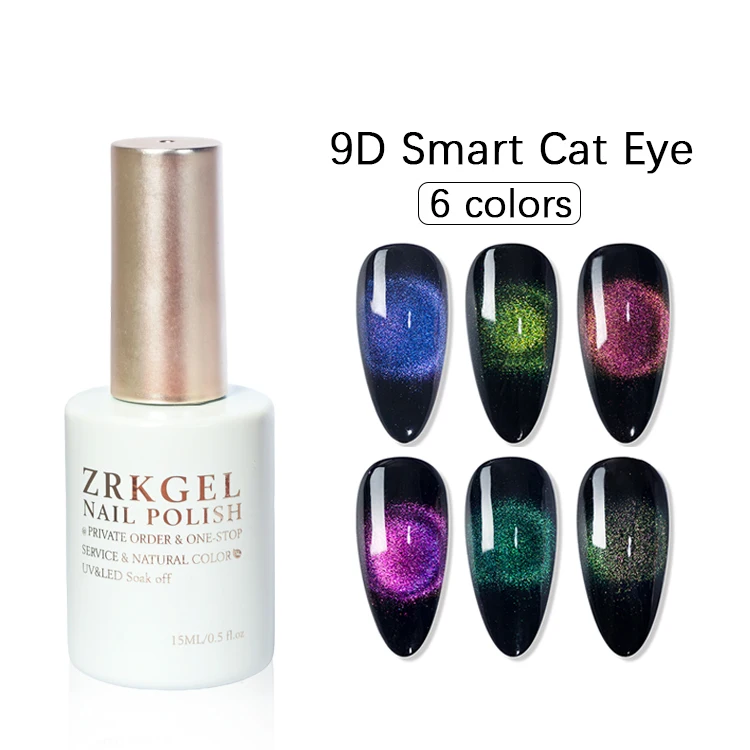 ZRKGEL NEW arrival popular 6 colors 9D cat eye gel UV/LED saok off longlasting magnetic gel nail polish set for nail salon