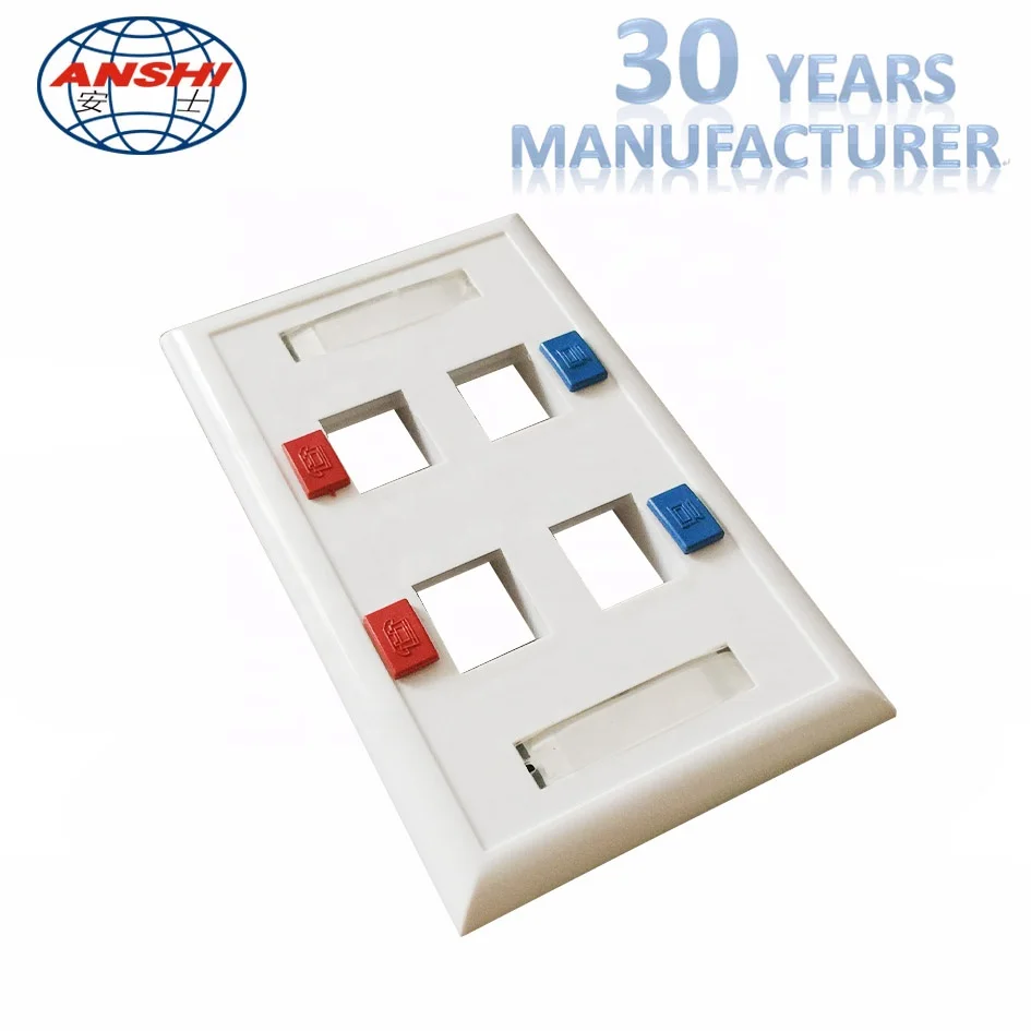 ANSHI 120 US Type 4  ports RJ45 RJ11 Wall Mount Face Plate