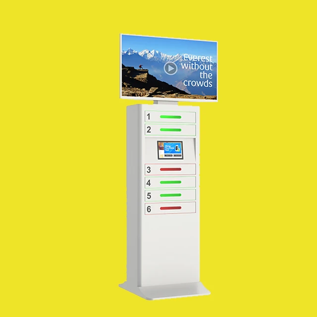 Quick Charge Support Self Service Kiosk Cell Phone Charging Stations with 43 Big Screen for Advertising
