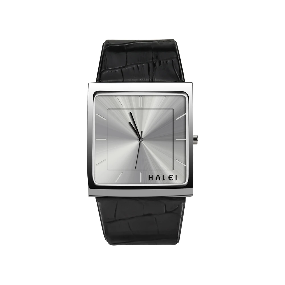 STAR RUDDER Rectangular Genuine leather wrist watch quartz black silver watch top quality fashion Waterproof quartz mens watch