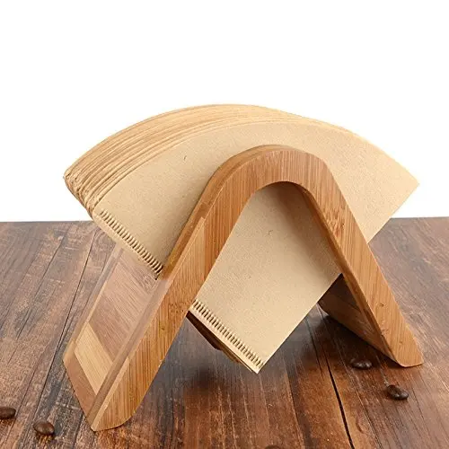 Custom triangle restaurant wooden bamboo coffee filter paper display storage rack holder