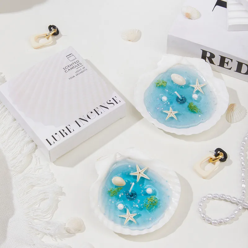 Holiday Ocean Seashell Base with Candles With Jelly Wax For Wedding Home Gift