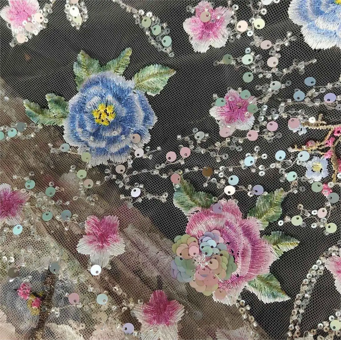 High Quality African Sequins Lace Fabric Golden Net Embroidery Tulle Lace Fabric For Nigerian Wedding Party Dress