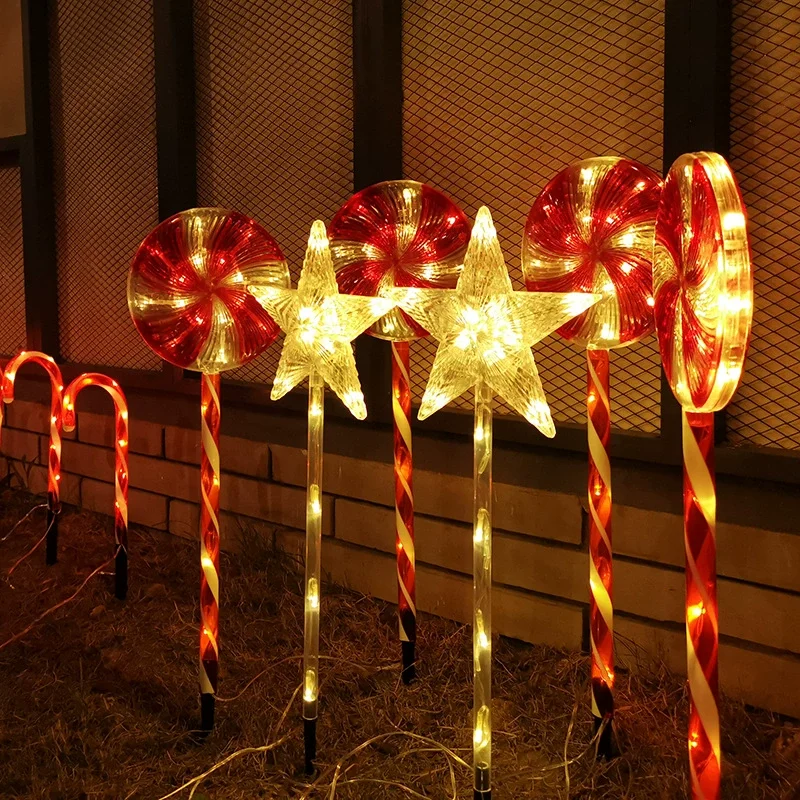 2 in 1 & 4 in 1 Led Solar Lollipop Candy Christmas Light For Holiday Party Indoor Outdoor Garden Landscape Security Lawn Light