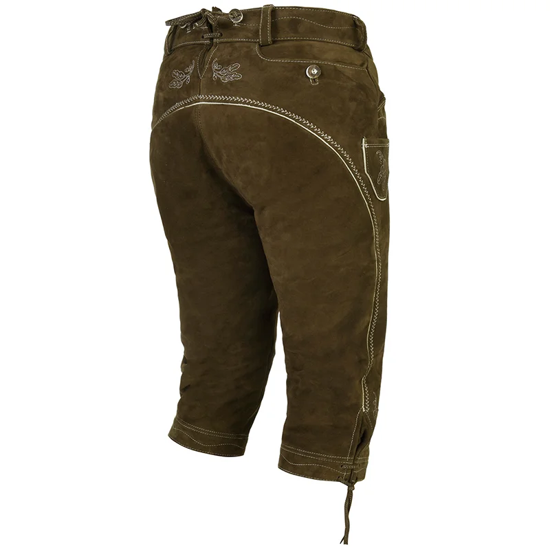 New classic style Short Leather Pants Made Of Goat Suede With Suspenders