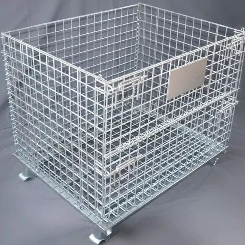 Metal Folding Butterfly Wire Mesh Pallet Logistics Storage Basket Cage For Wine