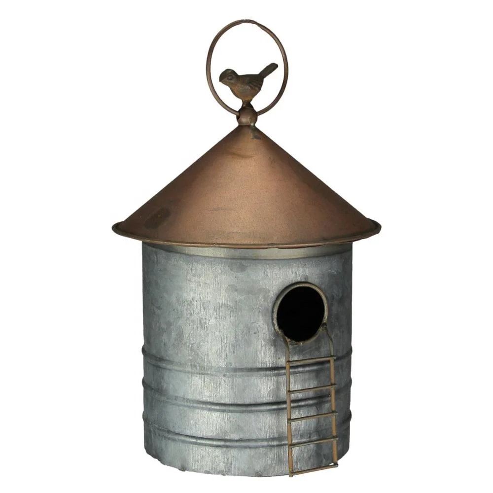 Galvanized Metal Farm Silo Hanging Birdhouse Bird House