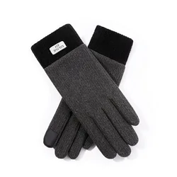 Winter new knitted touch screen mittenss women with fleece and thick outdoor windproof warm cationic self-heating finger cover