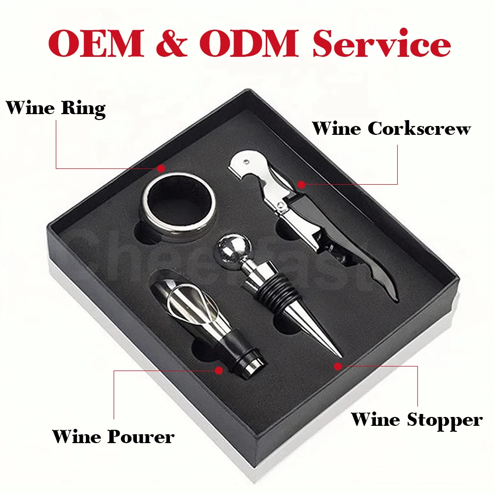 Customized logo and package wine bottle accessory gift set opener stopper corkscrew and corkscrew and wine stopper set