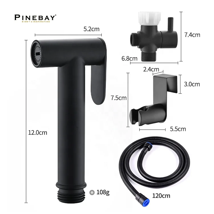 PINEBAY Bathroom Matte Black Diaper Handheld Sprayer Set Portable Bidet Sprayer For Toilet Seat Attachment Shower Cleaning