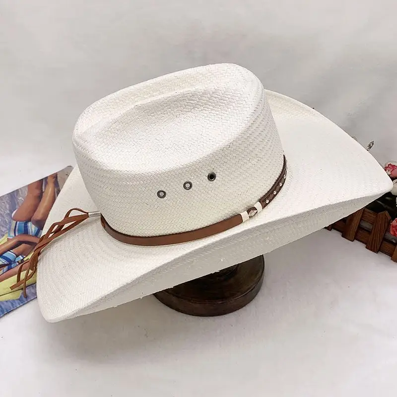 STS Hot Sale White Color Panama Hat Sun Protection Western Sombreros Paper Cowboy Straw Hat