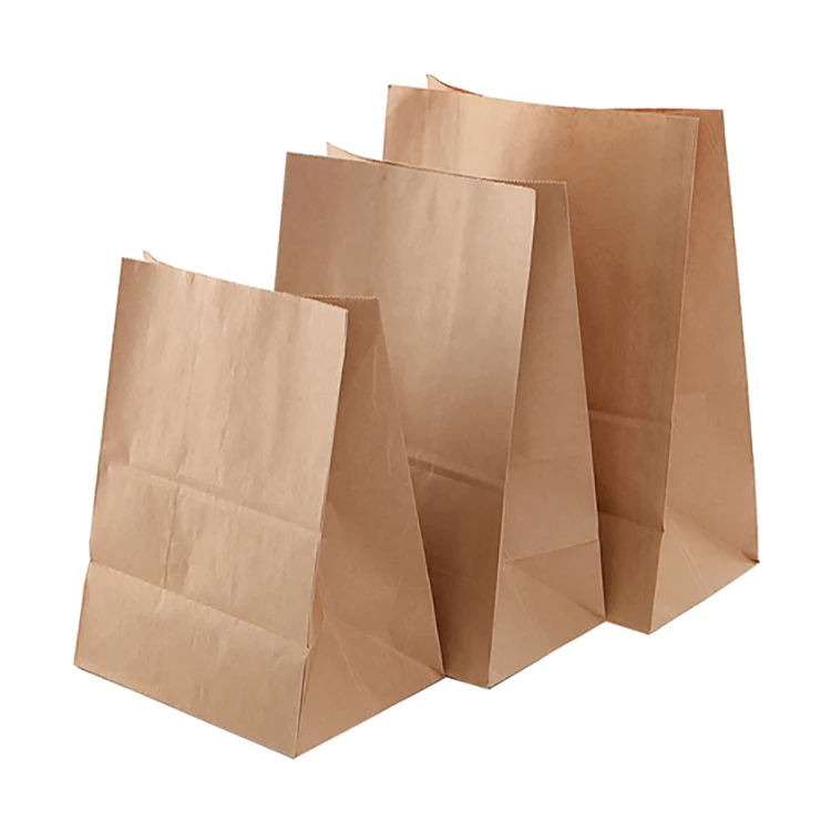 Recyclable Brown Paper Bags Square Bottom Kraft Paper Bag Food Packaging