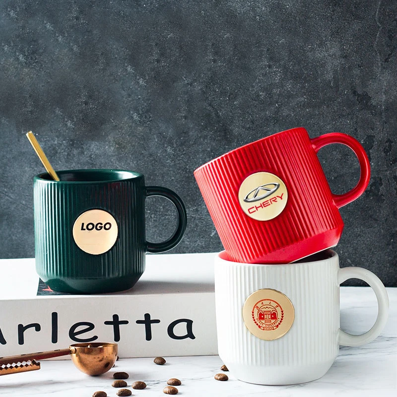 Custom Logo Advanced Striped Copper Stamp Ceramic Drinking Cup Coffee Mug